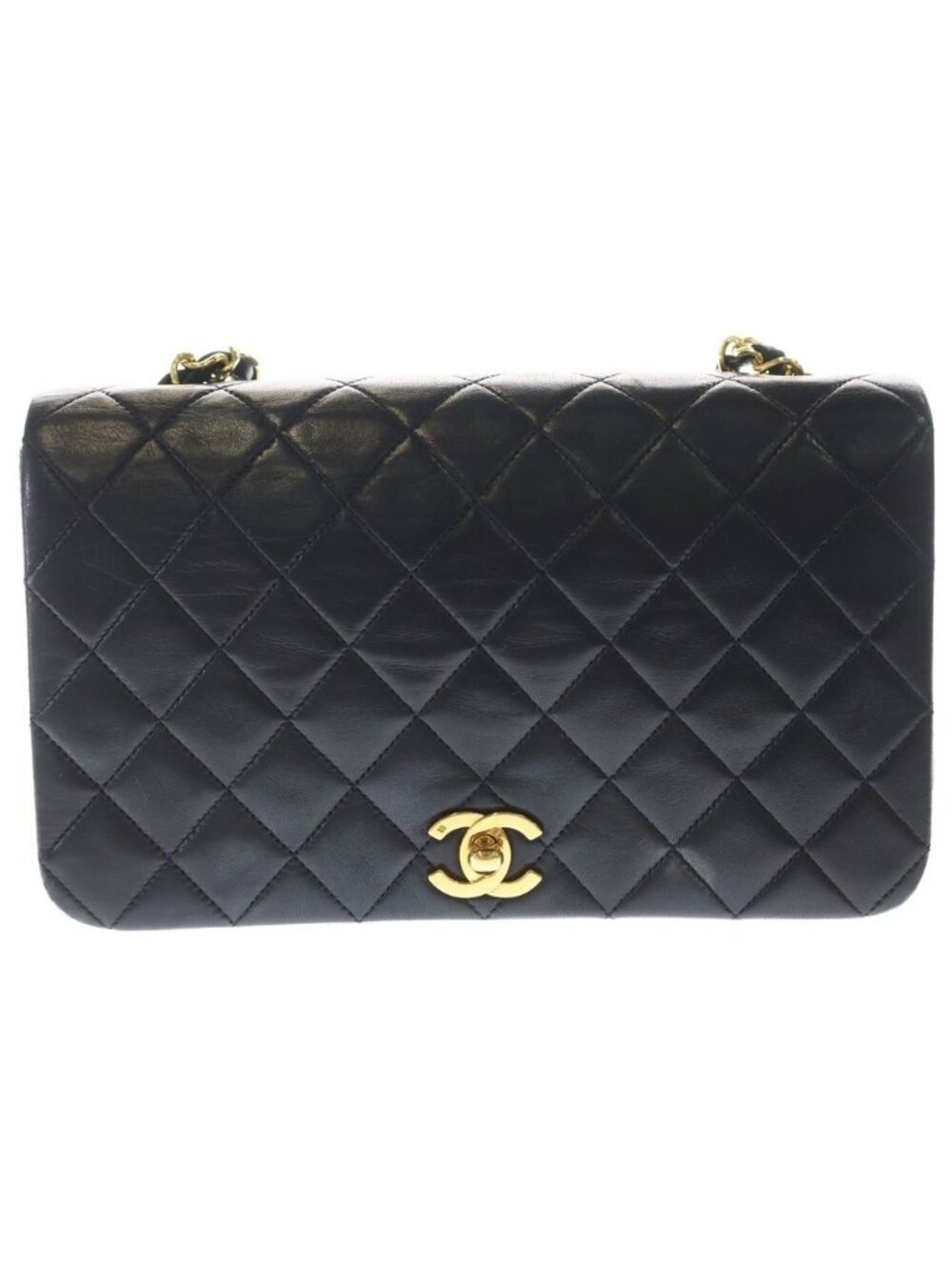 Chanel Quilted 23 Full Flap Lambskin Leather S Chain Shoulder Bag Gold Black